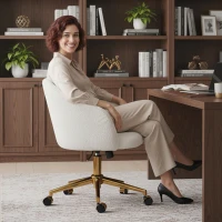 HOMCOM Sedia da Ufficio, Poltrona da Ufficio Ergonomica Regolabile in Altezza, Seduta Girevole, Base in Acciaio, Crema(m-5)