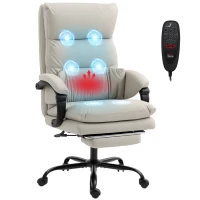 HOMCOM Chaise de Bureau Massante et Chauffante, Reclinable 135° avec Repose-pieds en Cuir PU, Gris clair(m-1)