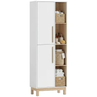HOMCOM 176 cm großes Bücherregal, 4 offene Regale, 2 Schränke, freistehender Bücherschrank, MDF, Weiß(m-11)