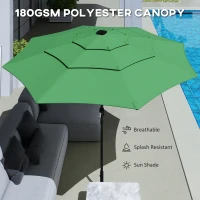 Outsunny Garden Parasol, Parasol Umbrella with 3-tier Roof, Crank Handle, Tilt Function, Polyester Canopy, Green(m-5)