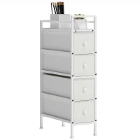 HOMCOM Cassettiera con 4 Cassetti, Cabina Armadio per Camera e Soggiorno, in Tessuto e Telaio in Acciaio, 20x43x81.5 cm, Bianco(m-7)