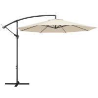 Outsunny 3 m Overhanging Cantilever Parasol, with Cross Base - Cream White(m-1)
