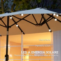 Outsunny Ombrellone Doppio con Luci LED e Manovella, in Poliestere e Acciaio, 2.92x1.5x2.2 m, Beige(m-4)