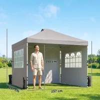 Outsunny Pop Up Gazebo Waterproof Height Adjustable Canopy with 3 Sidewalls Wheeled Bag for Parties 3 x 3 m Grey(m-3)