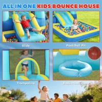 AIYAPLAY Dmuchana zjeżdżalnia z dmuchawą, centrum zabaw z trampoliną, basenem/kulkowym placem zabaw, pistoletem na wodę, 364x173x182 cm, niebieska(m-4)