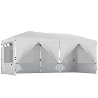 Outsunny 3 x 6 m Pop Up Canopy with UV50+ Protection Garden Gazebo with 6 Sidewalls, White(m-1)