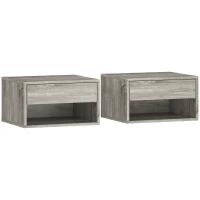 HOMCOM Set di 2 Comodini da Parete con Comodini, Cassetto, Vano Aperto e Piano, 37x32x21 cm, Grigio(m-1)