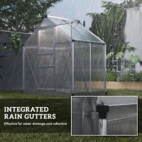 Outsunny Polycarbonate Greenhouse, Large Walk-In Green House with Slide Door and Window, Aluminium Frame, 6x4ft, Silver Tone(m-7)