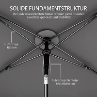 Outsunny Sonnenschirm rechteckig Balkonschirm mit 3-facher Neigung Kurbel Strandschirm mit 8 Streben 183x122x222 cm Dunkelgrau(m-7)