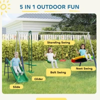 AIYAPLAY 5 in 1 Schaukelgestell mit Rutsche höhenverstellbar Schaukelgerüst mit Nestschaukel 382x196 x203 cm Mehrfarbig(m-4)