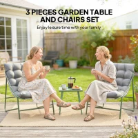 Outsunny Zestaw Mebli Balkonowych 3-częściowy z Stolikiem, Poduszkami, Stalową Ramą i Regulowanymi Nóżkami - Jasnoszary(m-4)