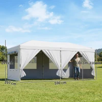 Outsunny 3 x 6 m Pop Up Canopy with UV50+ Protection Garden Gazebo with 6 Sidewalls, White(m-3)