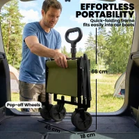 Outsunny 80L Foldable Festival Trolley on Wheels, Collapsible Wagon Cart with Drop-Down Tailgate, Adjustable Handle, Green(m-4)