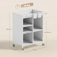 HOMCOM Raft pe roți, 4 niveluri, polițe reglabile & coșuri suspendabile pentru birou de acasă și living, Alb(m-3)