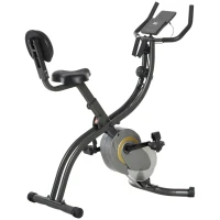 HOMCOM Cyclette Pieghevole Resistenza Regolabile su 16 Livelli, Bici da Spinning con Elastici per Braccia e Schermo LCD, Volano 6kg, 113x65x120cm, Nero Grigio(m-1)