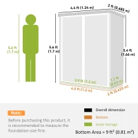 Outsunny Depozit pentru unelte 0,8m², șopron pentru unelte cu rafturi pliante, 134 x 68,5 x 170 cm, din plastic cu uși duble închise cu lacăt, placă pentru podea(m-3)