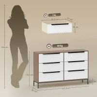 HOMCOM Cassettiera con 6 cassetti con motivo a diamante, cabina armadio in tessuto Frontali, 117.5x30x73.5 cm, Legno naturale(m-3)