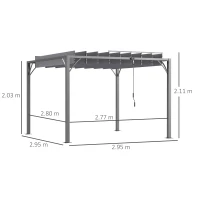 Outsunny 3 x 3(m) Outdoor Pergola with Retractable Roof, Aluminium Louvered Patio Gazebo Canopy for Lawn Garden Patio, Grey(m-3)