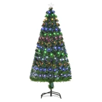 HOMCOM 5ft Prelit Artificial Christmas Tree Faux Holiday Tree with Lights Star Topper and Metal Base Home Decor(m-20)