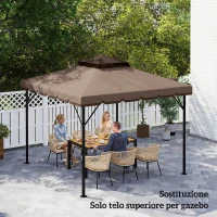 Outsunny Copertura per Gazebo 3x3 m a 2 Livelli con 8 Fori di Drenaggio, in Poliestere Cachi e Marrone(m-8)