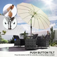 Outsunny 2 m Shanghai Garden Parasol Umbrella with 16 Fibreglass Ribs, Outdoor Parasol Sun Shade with Crank & Tilt, Cream White(m-7)
