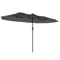 Outsunny Umbrelă Dublă de Grădină 4x2 m cu 36 LED-uri Solare UPF50+ Manivelă 12 Spițe Rezistentă la Apă Gri închis