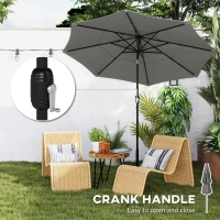 Outsunny Garden Parasol, Parasol Umbrella with 3-tier Roof, Crank Handle, Tilt Function, Polyester Canopy, Grey(m-8)