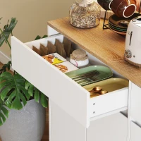 HOMCOM Bufet bucătărie mobilier de bucătărie de depozitare înalt cu lumină LED RGB, blat de lucru, 6 uși, 2 sertare, alb(m-5)