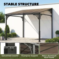 Outsunny 3 x 2.87 m Metal Lean-to Pergola, Wall-Mounted Hardtop Garden Pergola with Polycarbonate Roof and Metal-Aluminium Frame(m-7)