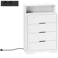 HOMCOM Cassettiera per Camera da Letto con Ripiano Aperto e Stazione di Ricarica, Porta USB e Porta USB-C, 80x40x120 cm, Bianco(m-1)