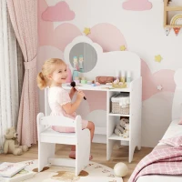 AIYAPLAY Kids Dressing Table with Mirror, Stool, Kids Vanity Table with Shelves, for Ages 3-8 Years, White(m-2)
