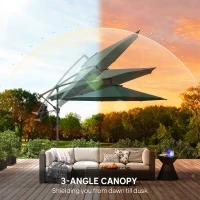 Outsunny 3 m Overhanging Cantilever Parasol, with Cross Base - Dark Green(m-6)