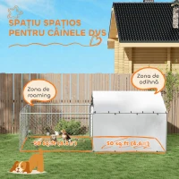 PawHut Țarc pentru câini cu acoperișuri și boluri rotative, din oțel și material Oxford, 4x2,3x1,5 m, argintiu(m-4)