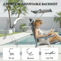 Outsunny Inklapbare ligstoel tuinligstoel met hoofdkussen en verstelbaar zonnedak 6-voudig verstelbare rugleuning 62 x 68 x 79 cm Donkergrijs(m-4)