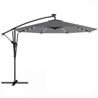 Outsunny Parasol excentré avec lumières LED solaires 330x295 cm Parasol avec base croisée Manivelle Housse de protection Gris foncé(m-7)