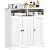 HOMCOM Armadio da Bagno Stretto con 3 Porte, 2 Scomparti Aperti e Ripiano Regolabile, 85x30x85 cm, Bianco(m-7)