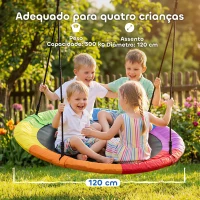 AIYAPLAY Baloiço Ninho Infantil Ø120 cm Altura Ajustável Baloiço Redondo para Bebés para Árvores para 4 Crianças de 3 a 8 Anos Multicolor(m-5)