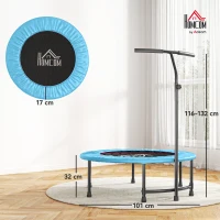 HOMCOM 40" Fitness Trampoline with Adjustable Handle, Rebounder Trampoline, Mini Jumper for Indoor Exercise Workout, Blue(m-3)