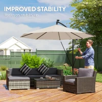 Outsunny 3 m Cantilever Parasol with Solar LED Lights Garden Umbrella with Cross Base, Cream White(m-5)