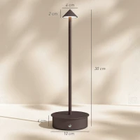 HOMCOM Lámpara de mesa táctil recargable con USB, regulable 3000K/4500K/6000K, autonomía 4-8 horas, Café(m-3)
