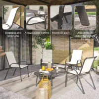Outsunny Set de 4 Sillas de Exterior Apilables con Asiento de Malla Respaldo Alto y Marco de Acero para Jardín Beige y Negro(m-6)