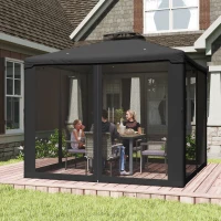 Outsunny 3 x 3 m Metal Gazebo, Garden Pavillion, Double Roof Outdoor Canopy Shelter with Mesh Sidewalls, Black(m-8)