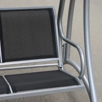 Outsunny Three Person Steel Outdoor Porch Swing Chair Bench with Canopy Cover - Black(m-9)