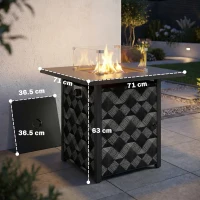 Outsunny Square Propane Gas Fire Pit Table,12 KW Firepit Outdoor Patio Heater with Glass Wind Guard, Lava Rocks, Gas Tank Holder(m-3)