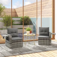 Outsunny Canapé 2 places en rotin avec coussins Pliable Plateaux latéraux Sofa lounge Gris clair(m-5)