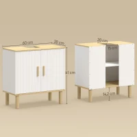 HOMCOM Mueble Bajo Lavabo con Estante Ajustable Armario para Lavabo sin Pedestal con Puertas Acanaladas 60x30x61 cm Blanco(m-3)