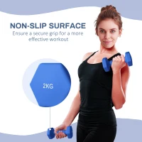 SPORTNOW 2 x 2kg Hexagonal Dumbbells Weights Set with Non-Slip Grip for Home Gym Workout, Blue(m-6)