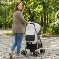 PawHut Passeggino per animali pieghevole con 2 porte, finestre in rete e cestino, 80x44,5x97 cm, Grigio chiaro(m-4)