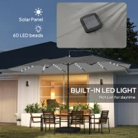 Outsunny Patio Umbrella Double-Sided Outdoor Umbrella with Solar Lights Base, Grey(m-5)