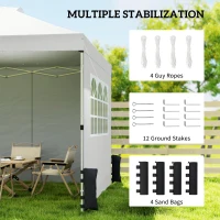 Outsunny Pop Up Gazebo Waterproof Height Adjustable Canopy with 3 Sidewalls Wheeled Bag for Parties 3 x 3 m White(m-6)